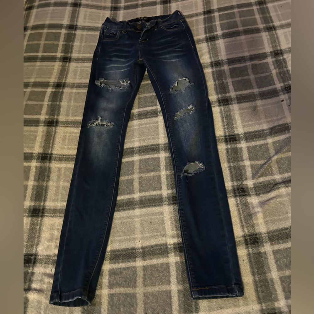 Wax Jean Women’s Dark Indigo Distressed Skinny Jeans